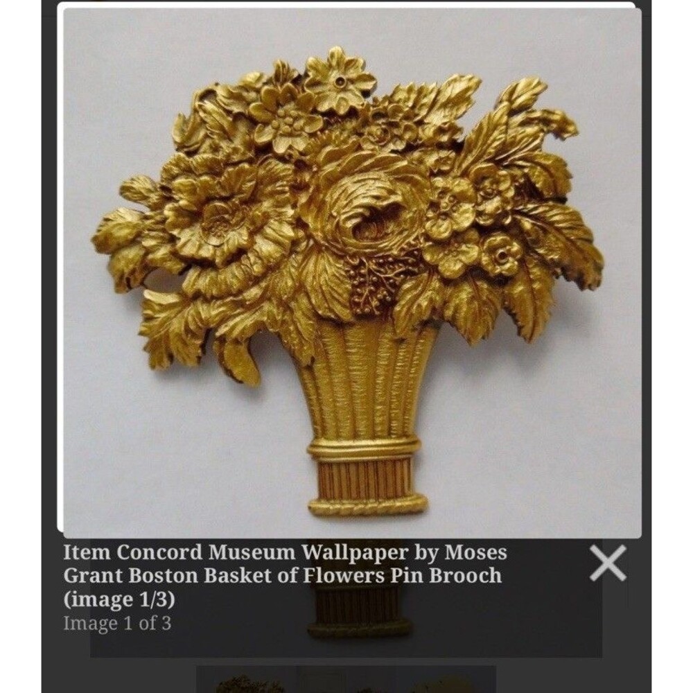 CONCORD MUSEUM MOSES GRANT BOSTON BASKET OF FLOWERS PIN BROOCH